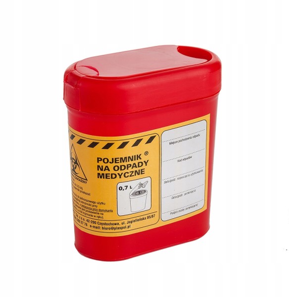 Pojemnik na odpady medyczne 0,7 l czerwony płaski INTERGOS