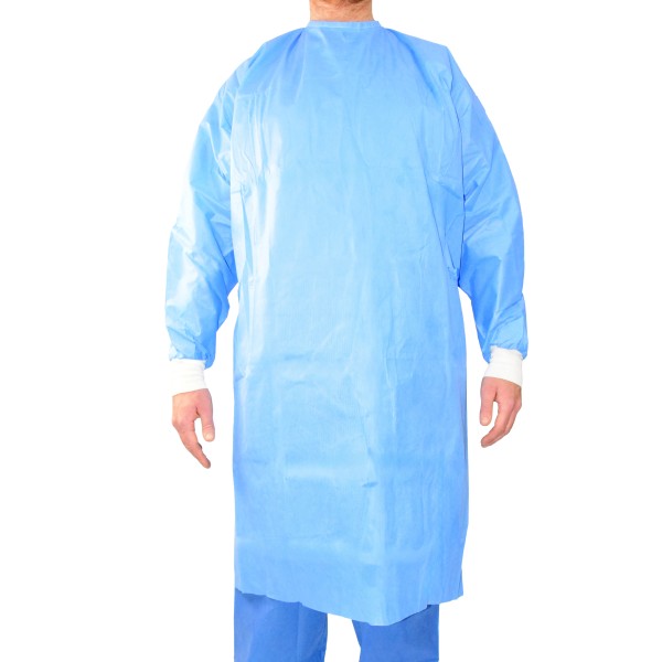 Fartuch flizelinowy niebieski z mankietem w rękawie