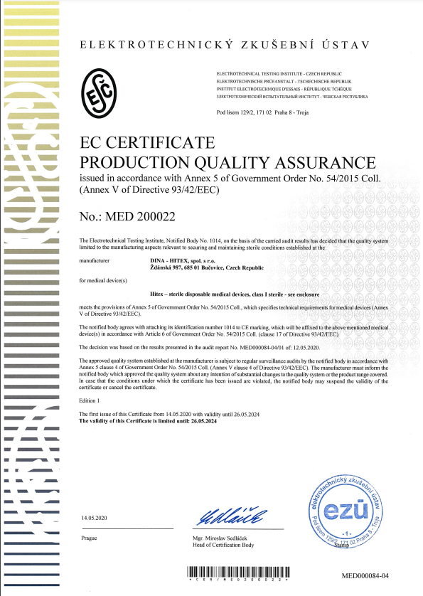 EC Certificate Production Quality Assurance - Hitex pack
